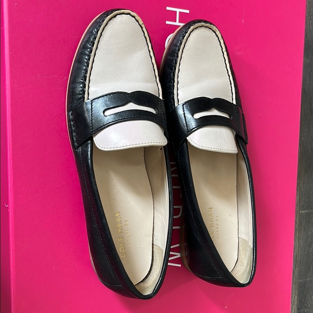 Cole Haan Two-Tone Black and Cream Loafers